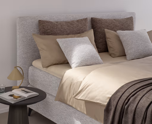 Boxspringbett Delia - Liegefläche ca. 180x200 cm, Stoff, Ecru