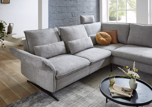 Ecksofa EM Marseille - 2,5-Sitzer mit Ecke rechts,  Rückentiefe verstellbar, Stoff, Grau
