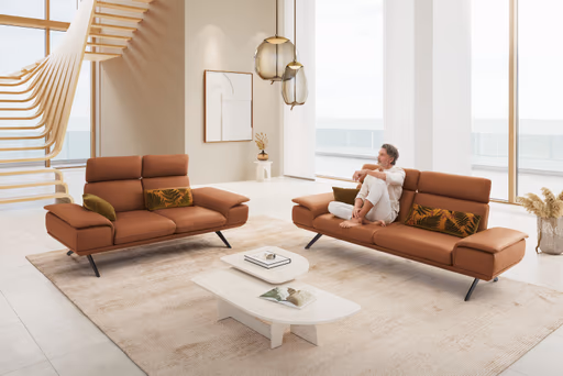 Sofa - 2,5-Sitzer, Kopfstütze/Armlehne verstellbar, Leder, Braungrün