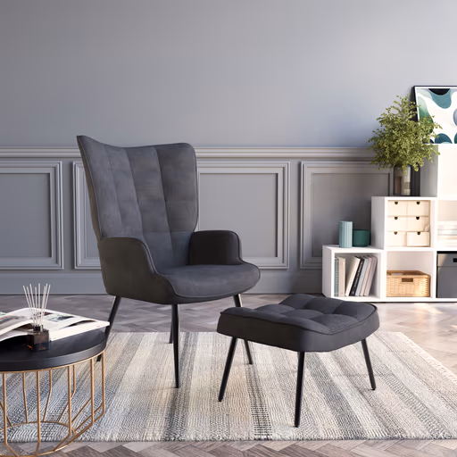 Sessel mit Hocker - Stoff, Anthrazit