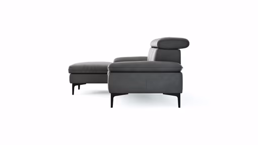 Ecksofa Felipa - Longchair links mit 2,5-Sitzer inkl. Kopfteil verstellbar, Leder, Grau