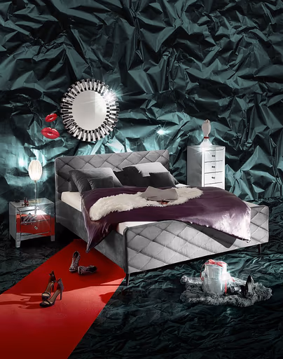 Hochkommode- Weiß, Lackiert, Glas, Verspiegelt