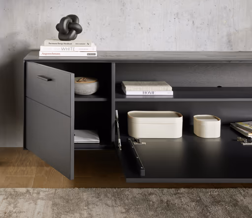 Lowboard Estana - Eiche massiv, Anthrazit 