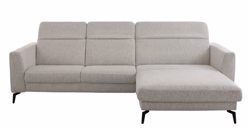 Ecksofa Rafaela 2.0 - 2,5-Sitzer mit Longchair rechts inkl. Sitzvorzug, Kopteilverstellung motorisch und Relaxfunktion motorisch im Longchair, Stoff, Champagner