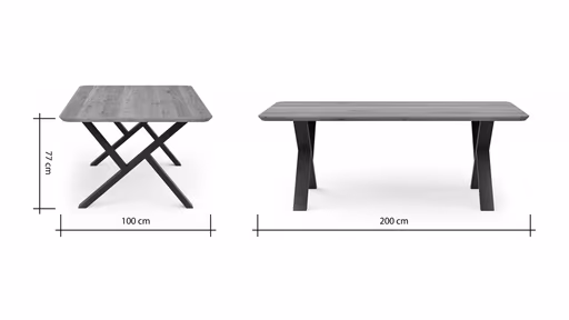 Esstisch Belfast - LB ca. 200x100 cm, Eiche massiv, X-Gestell asymmetrisch