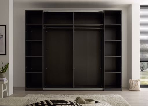 Schwebe- Drehtürenschrank - B. ca. 267 cm, Grauglas, Graphit