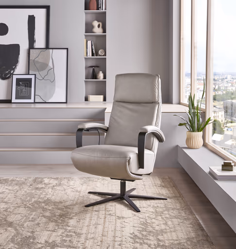 Relaxsessel Avela Relax - Größe L, Kopf-/ Fußteil und Rückenlehne verstellbar, Leder, Steingrau