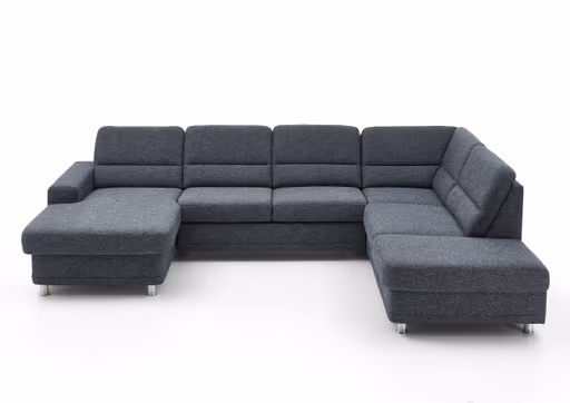 Wohnlandschaft - Longchair links mit 2,5-Sitzer und Ecke rechts, Stoff Dunkelblau