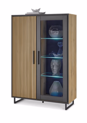 Vitrine- Eiche Dekor, Schwarz, Glas