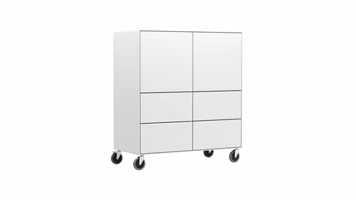 Highboard Edge - Lack weiß, auf Rollen