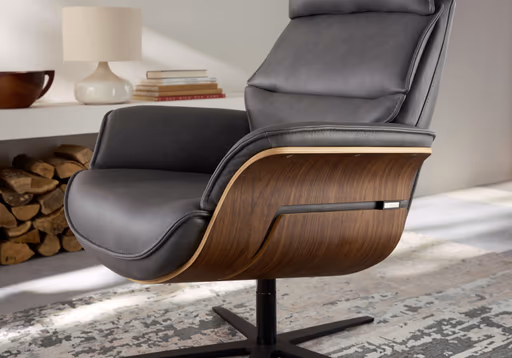 Relaxsessel Perano - Drehbar, Nussbaum, Leder, Anthrazit