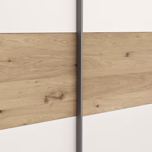 Schwebetürenschrank Viana - B ca. 188 cm, Furnier, Balkeneiche, Weiß