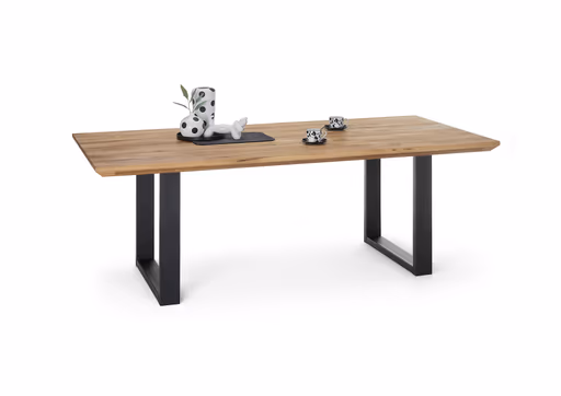 Esstisch - LB ca. 240x100 cm, Wildeiche massiv geölt, Schweizer Kante, Schwarz