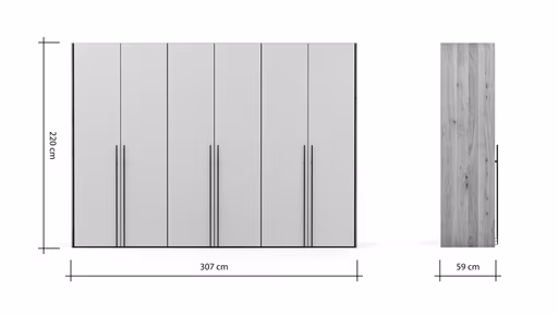 Drehtürenschrank Colorado - B ca. 307 cm, Glas, Hellgrau matt