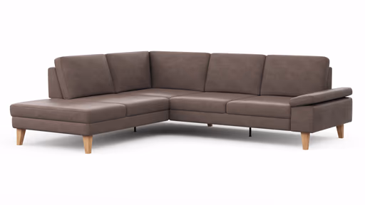 Ecksofa Houston - 1-Sitzer mit Abschlussteil links, Eckelement und 2,5-Sitzer rechts, inkl. Sitztiefenverstellung und Armlehne klappbar, Leder, Dunkelbraun