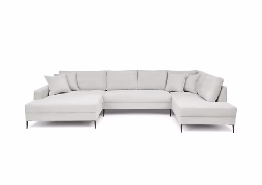 Wohnlandschaft - Longchair links, 2-Sitzer, Ecke rechts, Stoff, Hellgrau