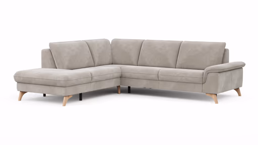 Ecksofa Tulsa KS - 1,5-Sitzer mit Anstellhocker links, Spitzecke und 2,5-Sitzer rechts, Stoff, Graubeige
