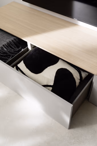 Wohnwand Venzone - B ca. 360 cm, Lack, Hellgrau, Eiche furniert