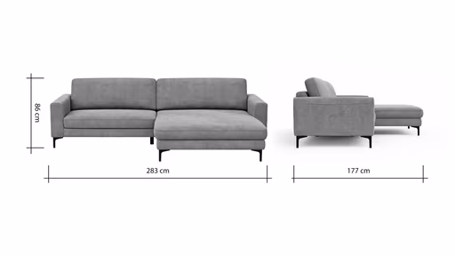 Ecksofa Oviedo - 1,5-Sitzer mit Longchair rechts inkl. Relaxfunktion (motorisch), Stoff, Natur
