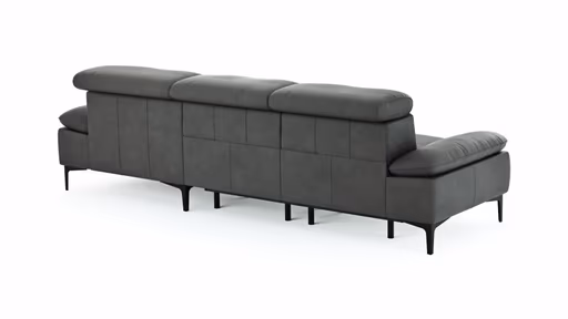 Ecksofa Felipa - 2,5-Sitzer mit Longchair rechts inkl. Armlehne verstellbar und Rückenlehne/Sitztiefe verstellbar (motorisch), Leder, Grau