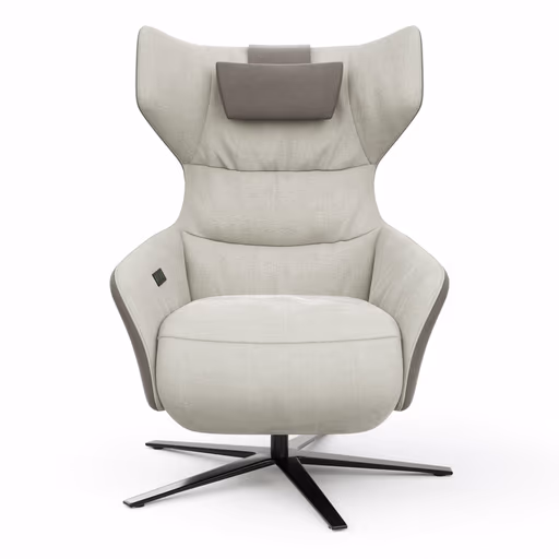 Drehsessel Houston Relax - Größe M, inkl. Relaxfunktion (motorisch), Aufstehhilfe und Kopfstütze, Stoff, außen Taupe/innen Natur