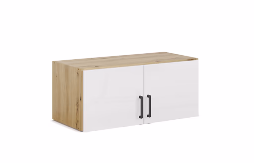 Aufsatzschrank RHONDA- B ca. 91 cm, Eiche Dekor, Weiß, Hochglanz