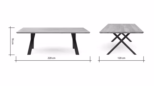 Esstisch Flore - LB ca. 220x120 cm, Wildeiche massiv, natur geölt