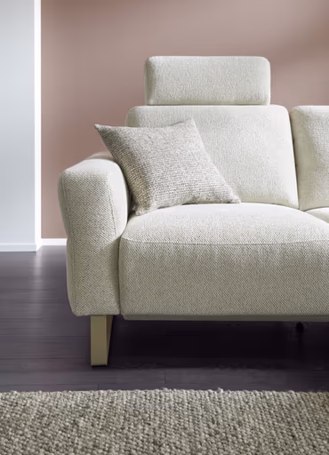 Ecksofa Leona - 2,5-Sitzer mit Ecke rechts inkl. Relaxfunktion motorisch, Stoff, Creme 