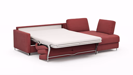 Ecksofa Nuoro - 2-Sitzer mit Longchair rechts inkl. Schlaffunktion und Bettkasten, Stoff, Rubin