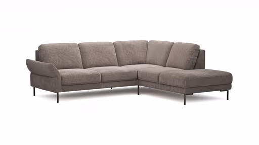 Ecksofa Rockport A - 2,5-Sitzer mit Ecke rechts, inkl. Sitzauszug (motorisch) und Armlehne klappbar, Stoff, Braun