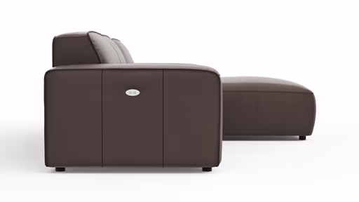 Ecksofa Denver - 2,5-Sitzer mit Longchair rechts, groß, inkl. Sitzvorzug (motorisch), Leder, Mocca
