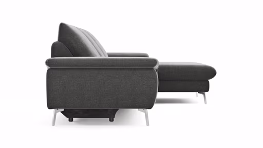 Ecksofa Gotera - 1,5-Sitzer med + 1,5-Sitzer med mit Longchair groß rechts inkl. Schlaffunktion (teilmotorisch), Armlehne klappbar, Rückenlehne verstellbar  und einmal Relaxfunktion (teilmotorisch), Stoff, Anthrazit