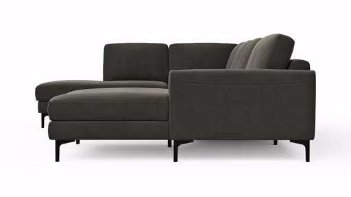 Wohnlandschaft Oviedo - Ecke links mit 2-Sitzer und Longchair rechts, Stoff, Braungrün