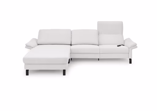 Ecksofa CALM PREMIUM 2.0 - Longchair links mit 3-Sitzer, Relaxfunktion motorisch, Armlehne verstellbar, Stoff, Hellgrau