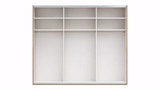 Schwebetürenschrank Viana - B ca. 271 cm, Lack, Weiß, Riffholz, Balkeneiche
