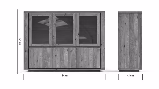 Highboard Bakersfield - sichtbare Rückwand geschroppt, Asteiche massiv, barrique