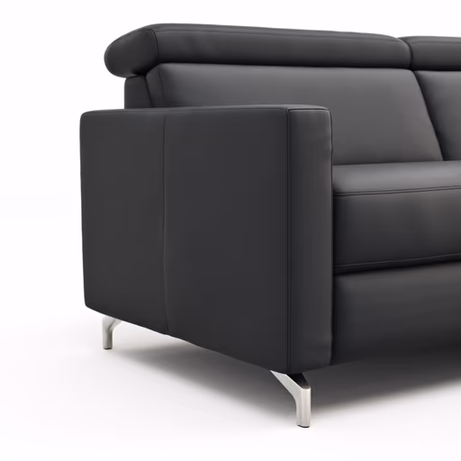 Sofa Paulina - 2,5-Sitzer, Kopfteil verstellbar, Leder, Schwarz
