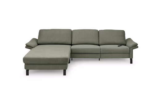 Ecksofa CALM PREMIUM 2.0 - Longchair links mit 3-Sitzer, Relaxfunktion motorisch, Armlehne verstellbar, Stoff, Dunkelgrün