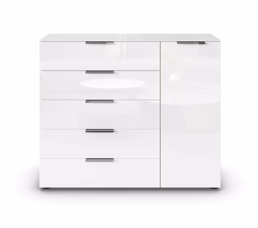 Kommode RIPP- Eiche Dekor, Glas, Weiß