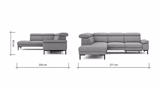 Ecksofa Hudson - Ecke links mit 2,5-Sitzer, inkl. Kopfteil/Armlehne verstellbar und Sitzvorzug/Relaxfunktion (motorisch), Stoff, Khaki