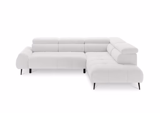 Ecksofa - 2-Sitzer mit Ecke rechts, Sitzvorzug motorisch, Kopfteil verstellbar, Stoff, Weiß