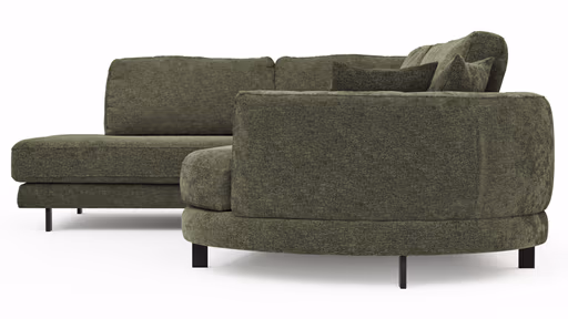Ecksofa Solenne - Ottomane links mit Diwan rund rechts, Stoff, Olive