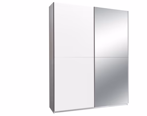 Schwebetürenschrank- B ca. 170 cm, Weiß, Spiegel