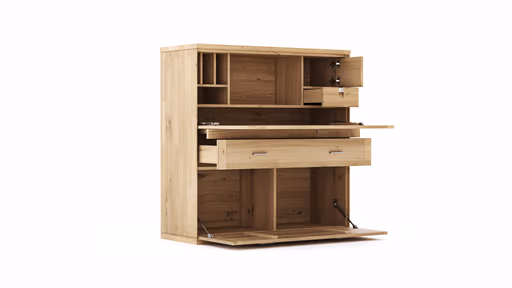 Sekretär Faro Plus - BH ca. 122x127 cm, Wildeiche massiv, Bianco