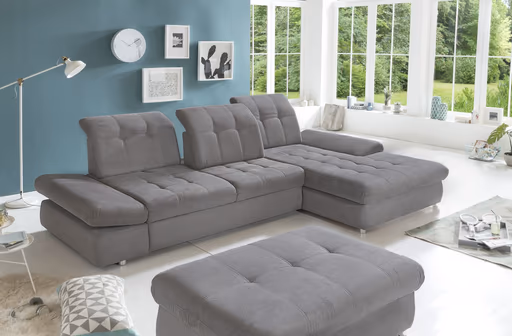 Ecksofa -  keine Funktionen, 2-Sitzer, Ecke rechts, Grau, Webstoff