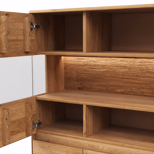 Highboard Hillsboro - inkl. Beleuchtung, Wildeiche natur, geölt