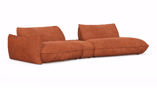 Trapezsofa Fluffy - 2-Sitzer mit Trapezelement und Abschlussteil inkl. Rückenlehne verstellbar, Stoff, Kupfer