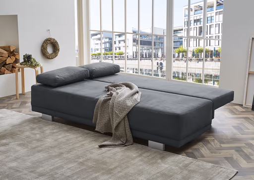 Schlafsofa - 2-Sitzer inkl. Schlaffunktion und Bettkasten, Stoff dunkelgrau