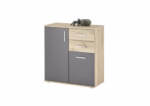 Kommode - B ca. 80 cm, Eiche Vicking Nachbildung, Grau