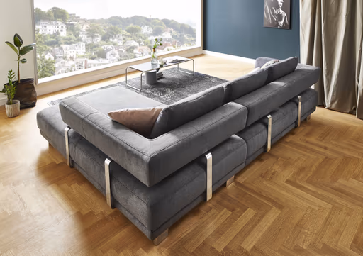 Ecksofa - 2,5-Sitzer mit Longchair rechts, Stoff, Grau